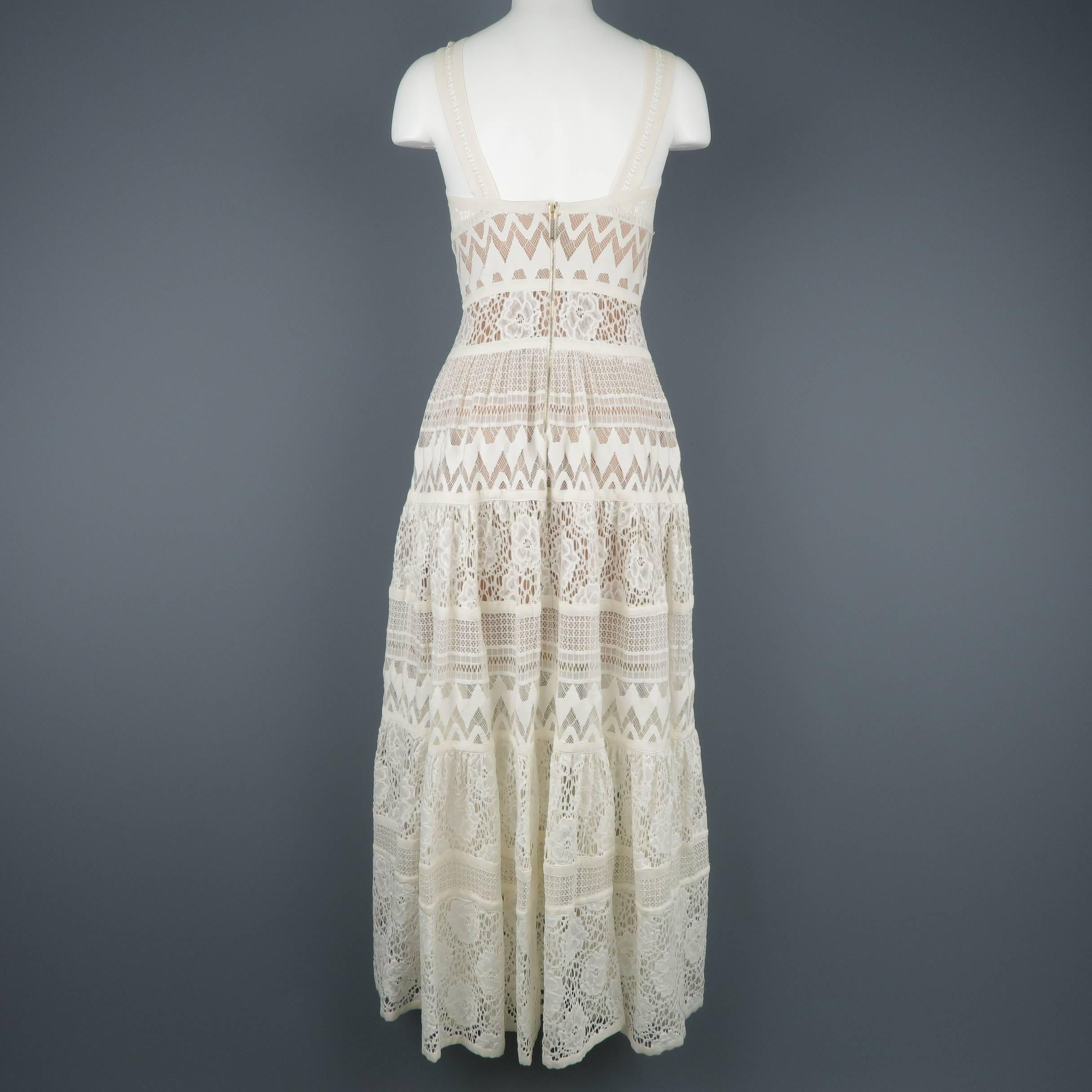 Elie Saab White Cotton / Silk Mixed Lace Sleeveless Peasant Maxi Dress 6