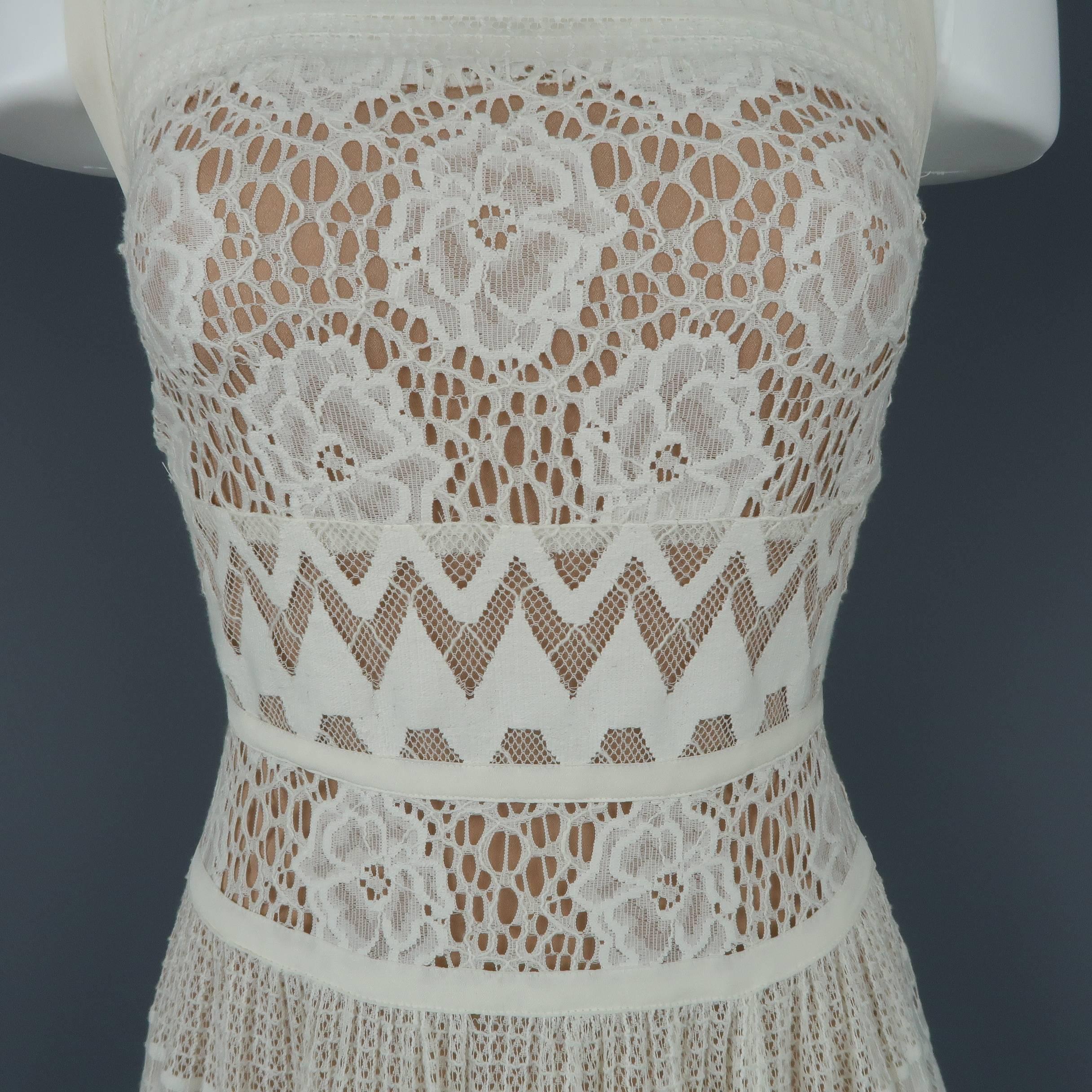 Women's Elie Saab White Cotton / Silk Mixed Lace Sleeveless Peasant Maxi Dress
