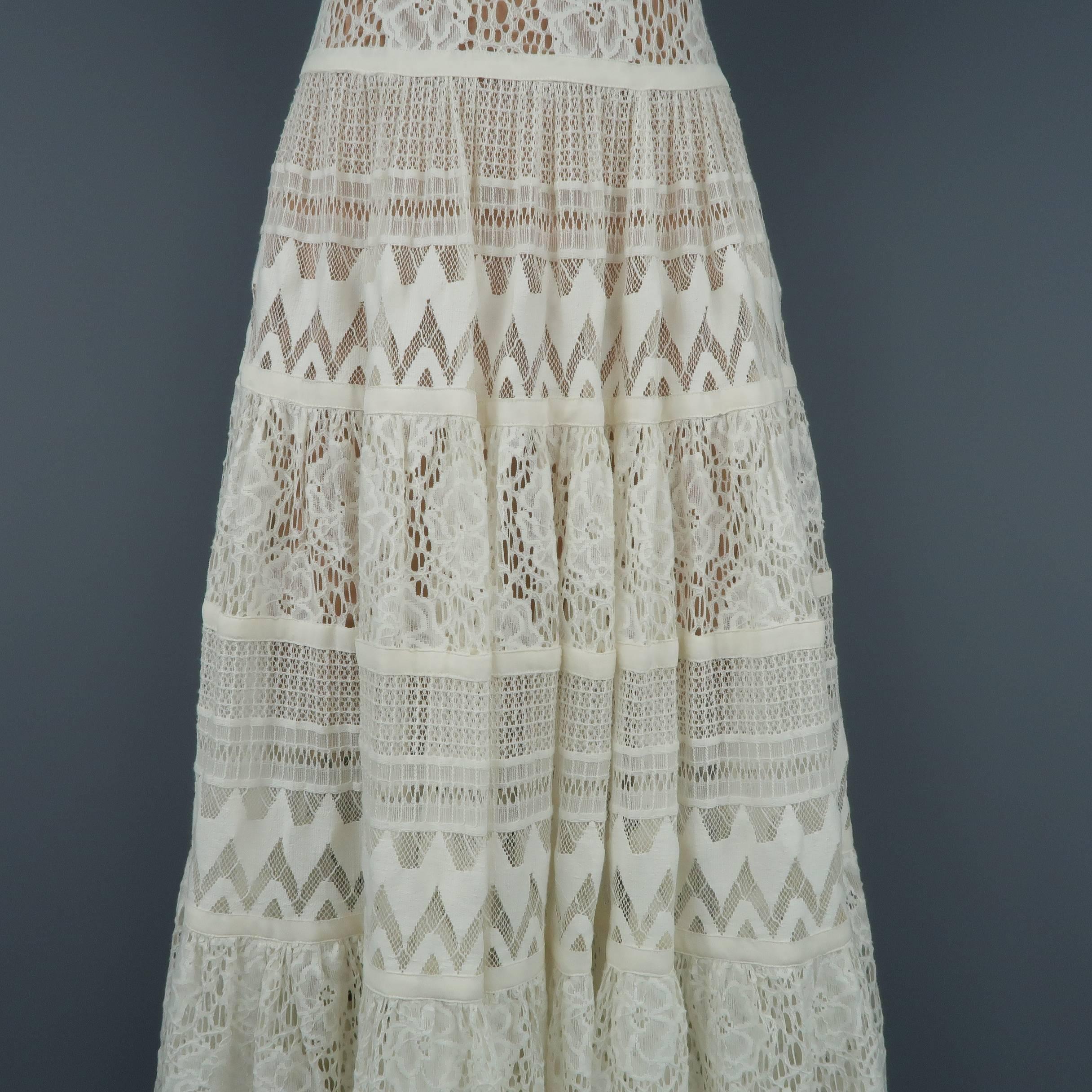 Elie Saab White Cotton / Silk Mixed Lace Sleeveless Peasant Maxi Dress 1