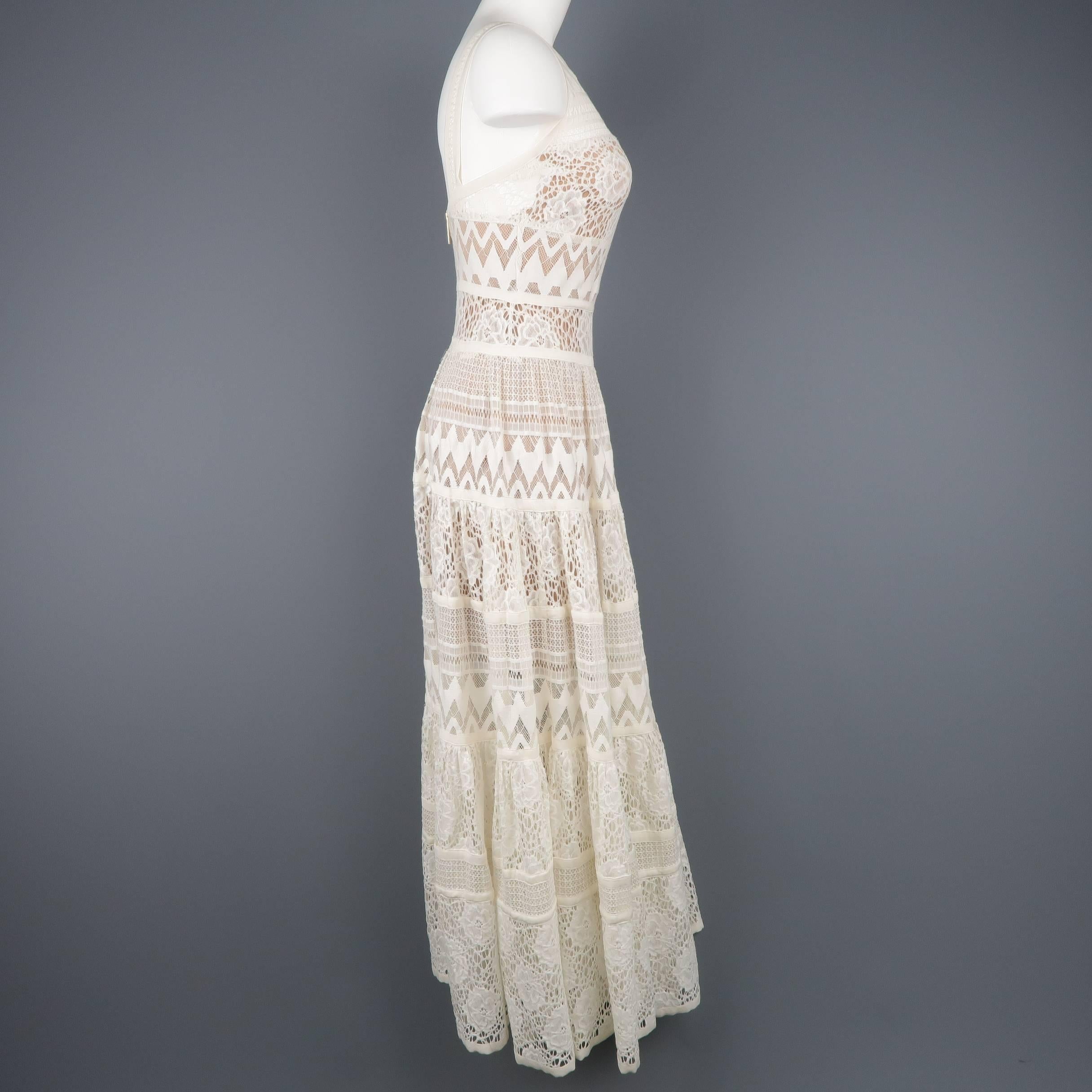 Elie Saab White Cotton / Silk Mixed Lace Sleeveless Peasant Maxi Dress 3