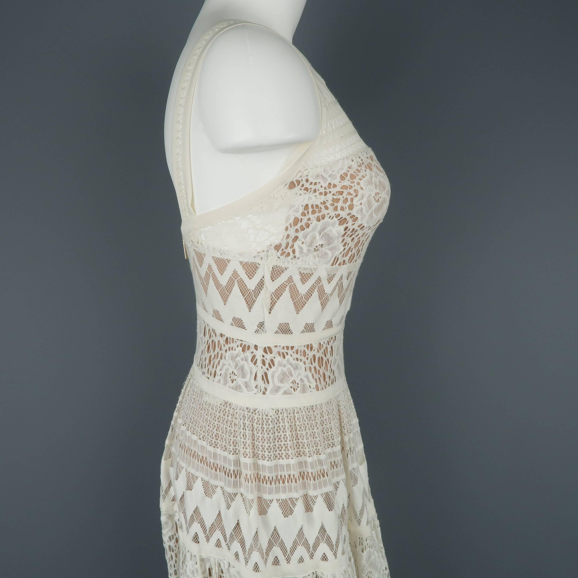 Elie Saab White Cotton / Silk Mixed Lace Sleeveless Peasant Maxi Dress 4
