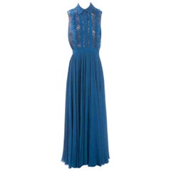ELIE SAAB Sleeveless Evening dress in Blue Silk Size 38FR