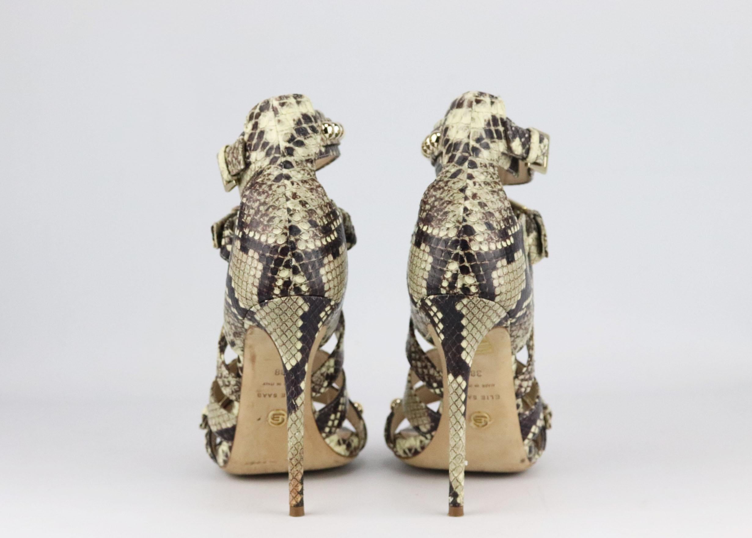 Elie Saab Studded Snake Effect Leather Sandals In Excellent Condition In London, GB
