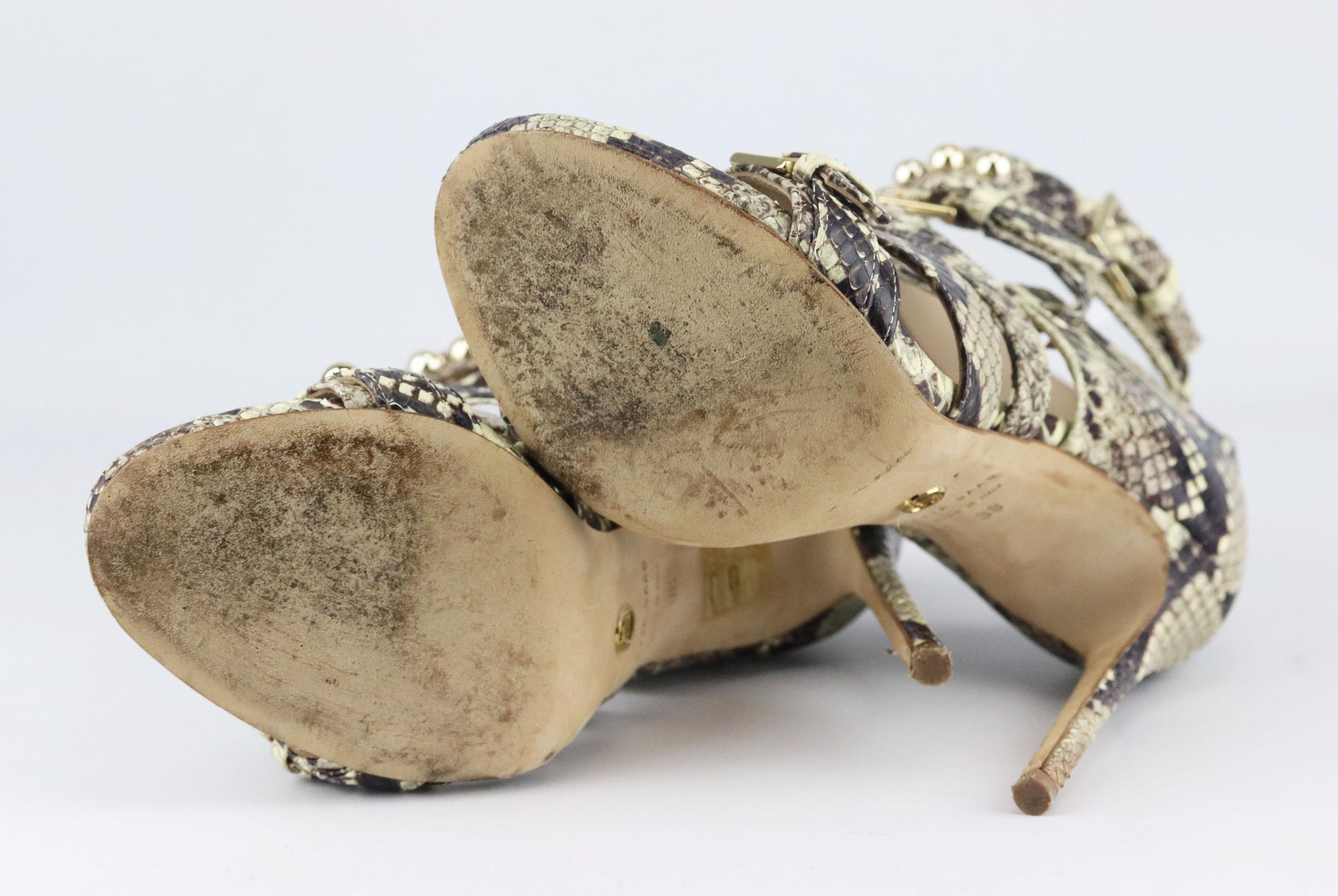Women's Elie Saab Studded Snake Effect Leather Sandals