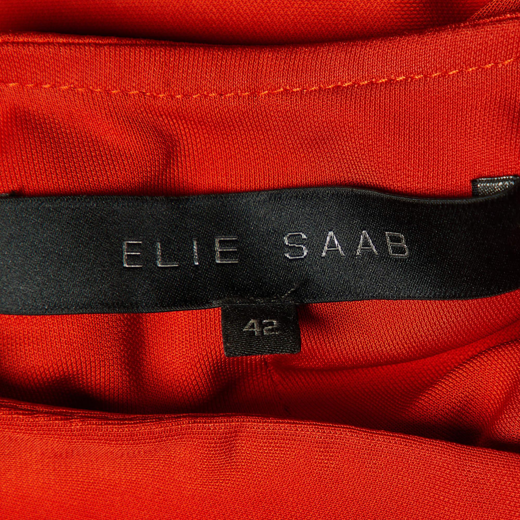 Elie Saab Tangerine Orange Jersey Draped One Shoulder Gown M In Good Condition For Sale In Dubai, Al Qouz 2
