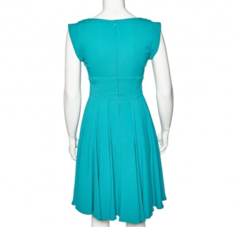 Elie Saab Teal Blue Crepe Pleated Detail Midi Dress XS In Good Condition In Dubai, Al Qouz 2