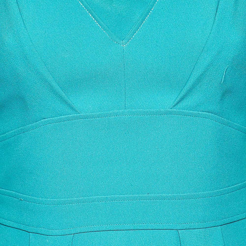 Women's Elie Saab Teal Blue Crepe Pleated Detail Midi Dress XS