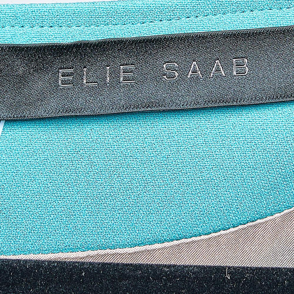 Elie Saab Teal Blue Crepe Pleated Detail Midi Dress XS 1