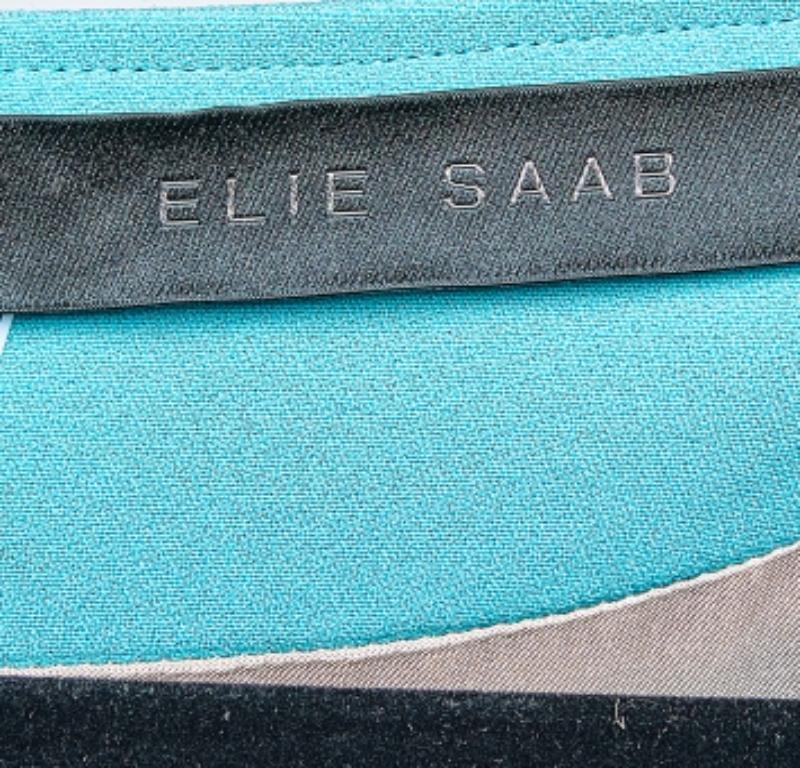 Elie Saab Teal Blue Crepe Pleated Detail Midi Dress XS 1