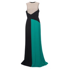 Elie Saab Tricolor Crepe Sleeveless Draped Long Dress M
