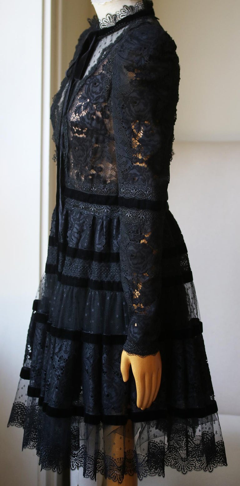 Elie Saab Velvet-Trimmed Lace Mini Dress at 1stDibs | elie saab lace dress, elie  saab black lace dress, elie saab black dress