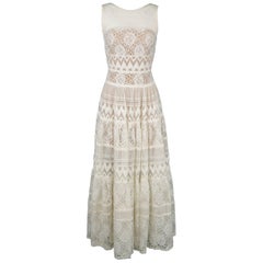 Used Elie Saab White Cotton / Silk Mixed Lace Sleeveless Peasant Maxi Dress