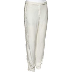 Elie Saab White Crepe & Lace Trim Trousers S