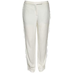 Elie Saab White Crepe & Lace Trim Trousers S