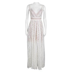 Elie Saab White Embroidered Lace Sleeveless Maxi Dress S