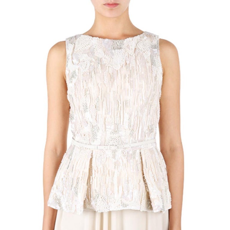 Elie Saab White Embroidered Sleeveless Top M For Sale at 1stDibs