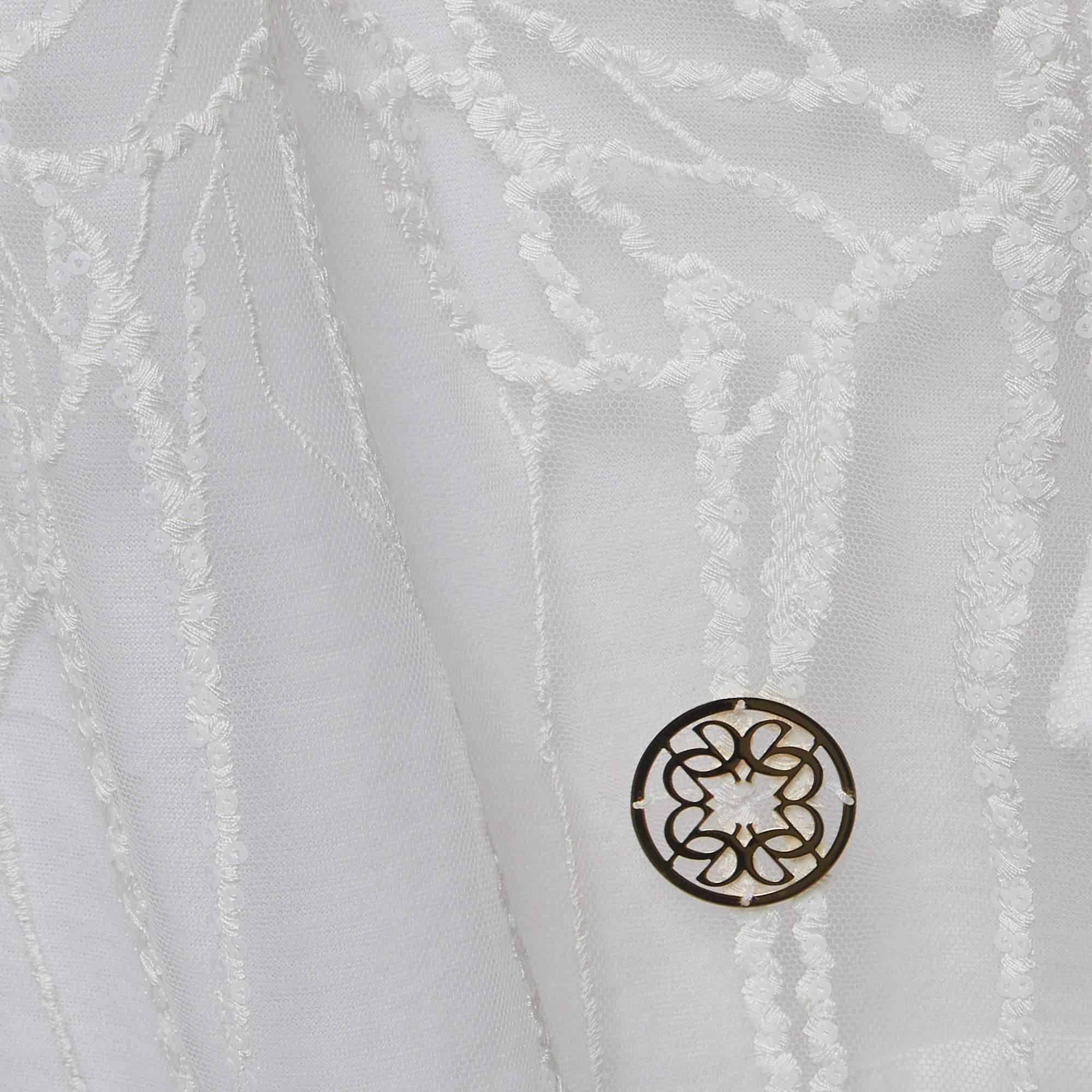 Women's Elie Saab White Embroidered Tulle and Cotton Knit Sheer T-Shirt S