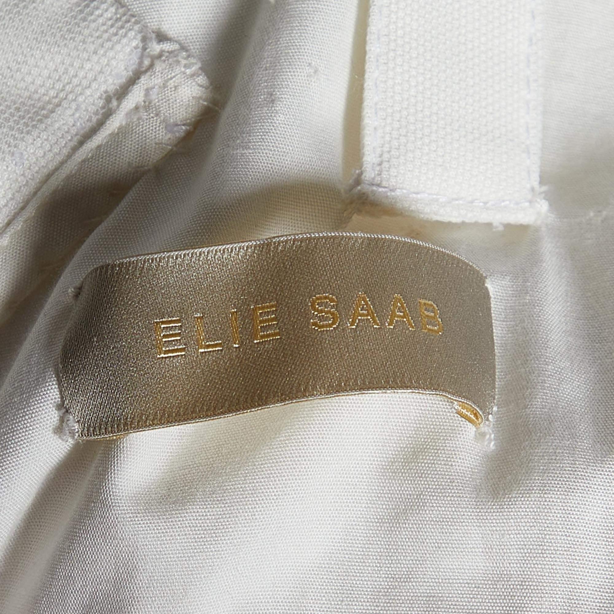 Elie Saab White Floral Appliqued Tulle Midi Dress S In Excellent Condition In Dubai, Al Qouz 2