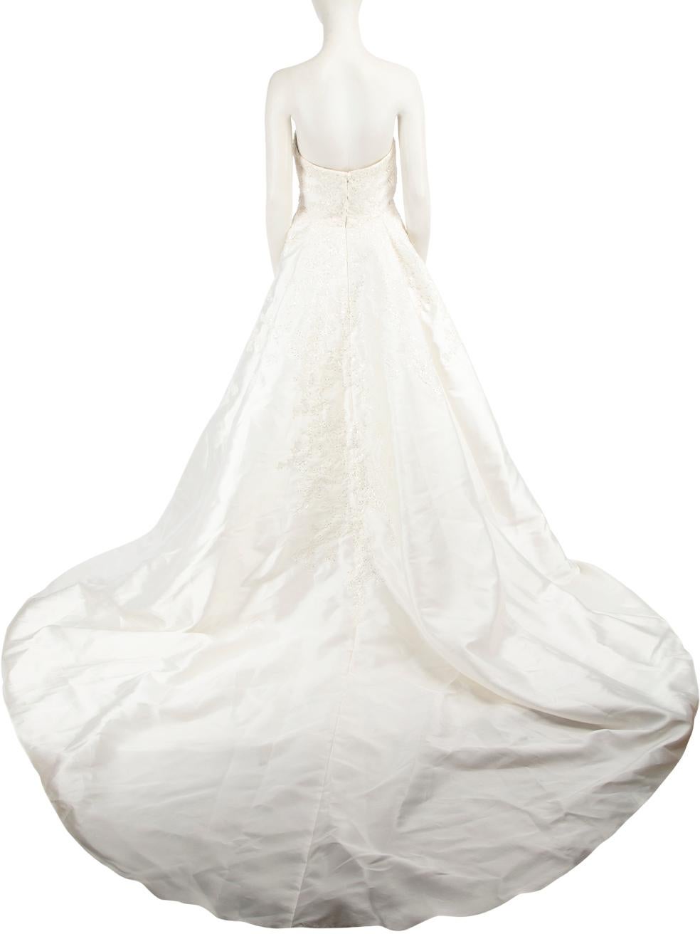 Gray Elie Saab White Sequin Embellished Wedding Gown Size M