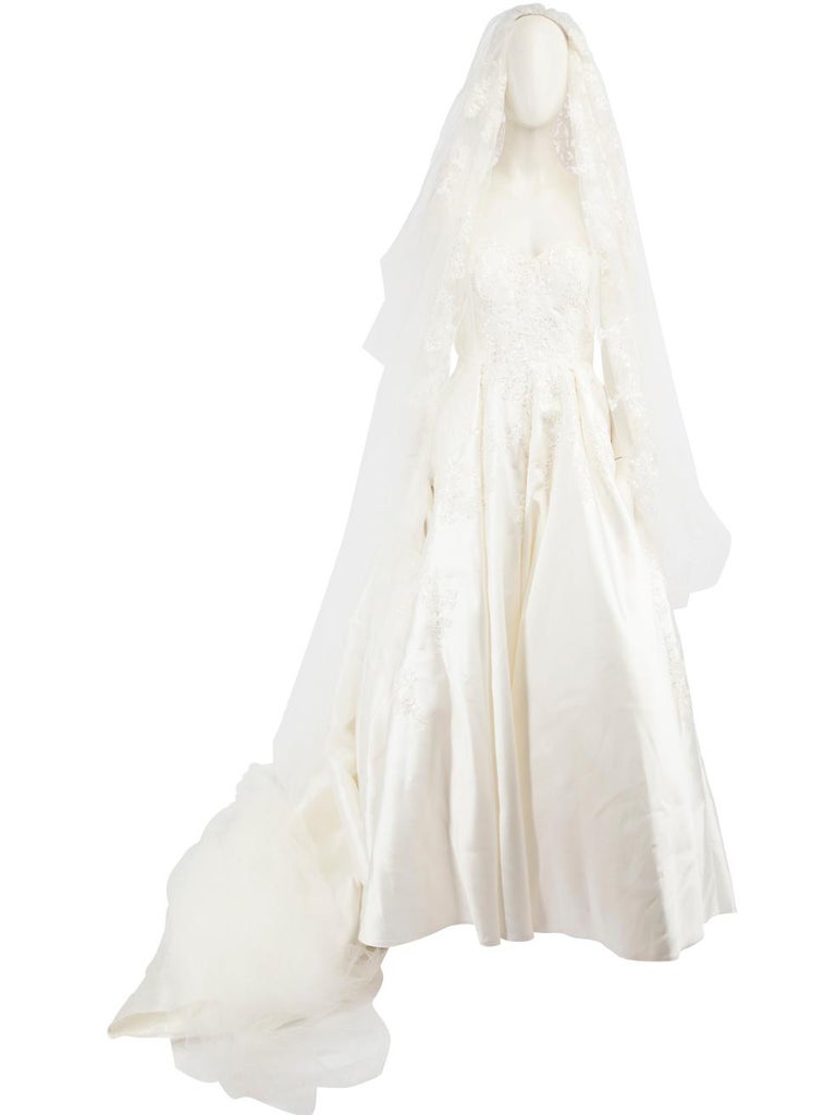 Elie Saab White Sequin Embellished Wedding Gown Size M at 1stDibs