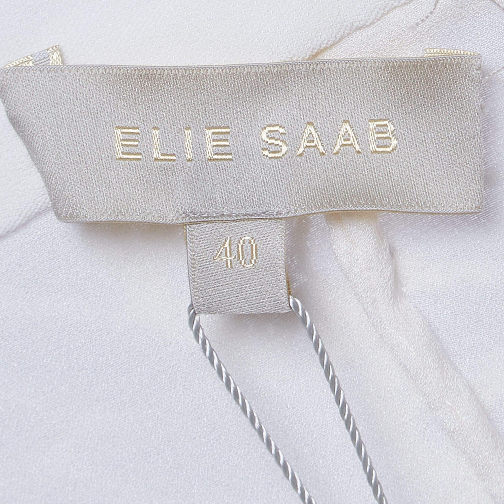 Elie Saab White Sequin Embroidered Tulle Straight Fit Trousers S In Excellent Condition In Dubai, Al Qouz 2