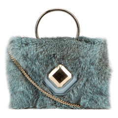 Mini borsa in pelliccia blu da donna di Elie Saab