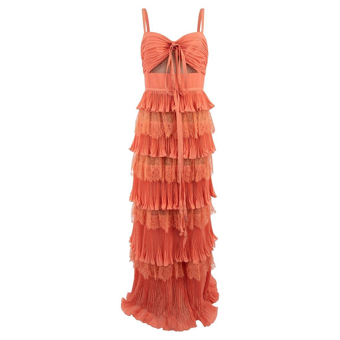 Elie Saab Women's Coral Tiered Lace Maxi Dress