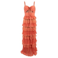 Elie Saab Women's Coral Tiered Lace Maxi Dress