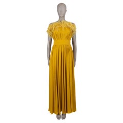ELIE SAAB yellow silk 2022 FEATHER TRIMMED STRAPLESS GOWN Dress 36 XS