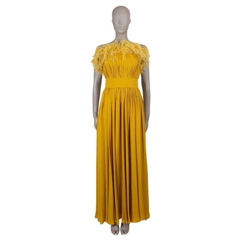ELIE SAAB yellow silk 2022 FEATHER TRIMMED STRAPLESS GOWN Dress 36 XS For  Sale at 1stDibs