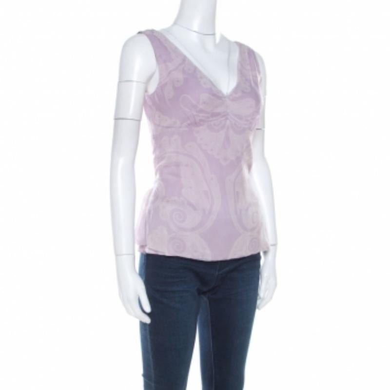 Elie Tahari Amethyst Lila Paisley bedrucktes Seidenchiffon-Top S im Angebot 2