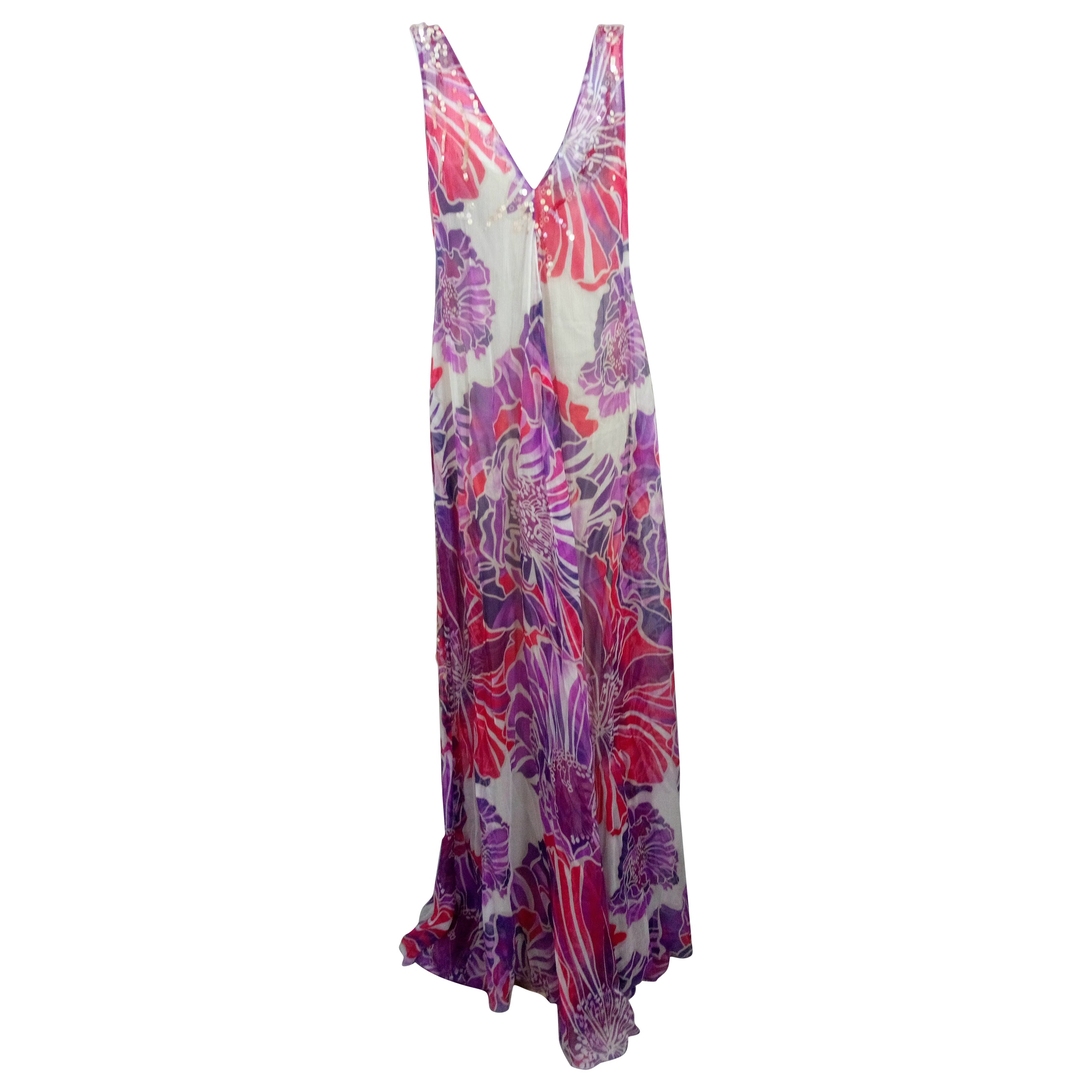 Elie Tahari – Chiffon-Abendkleid mit Blumenmuster und Perlenverzierung
