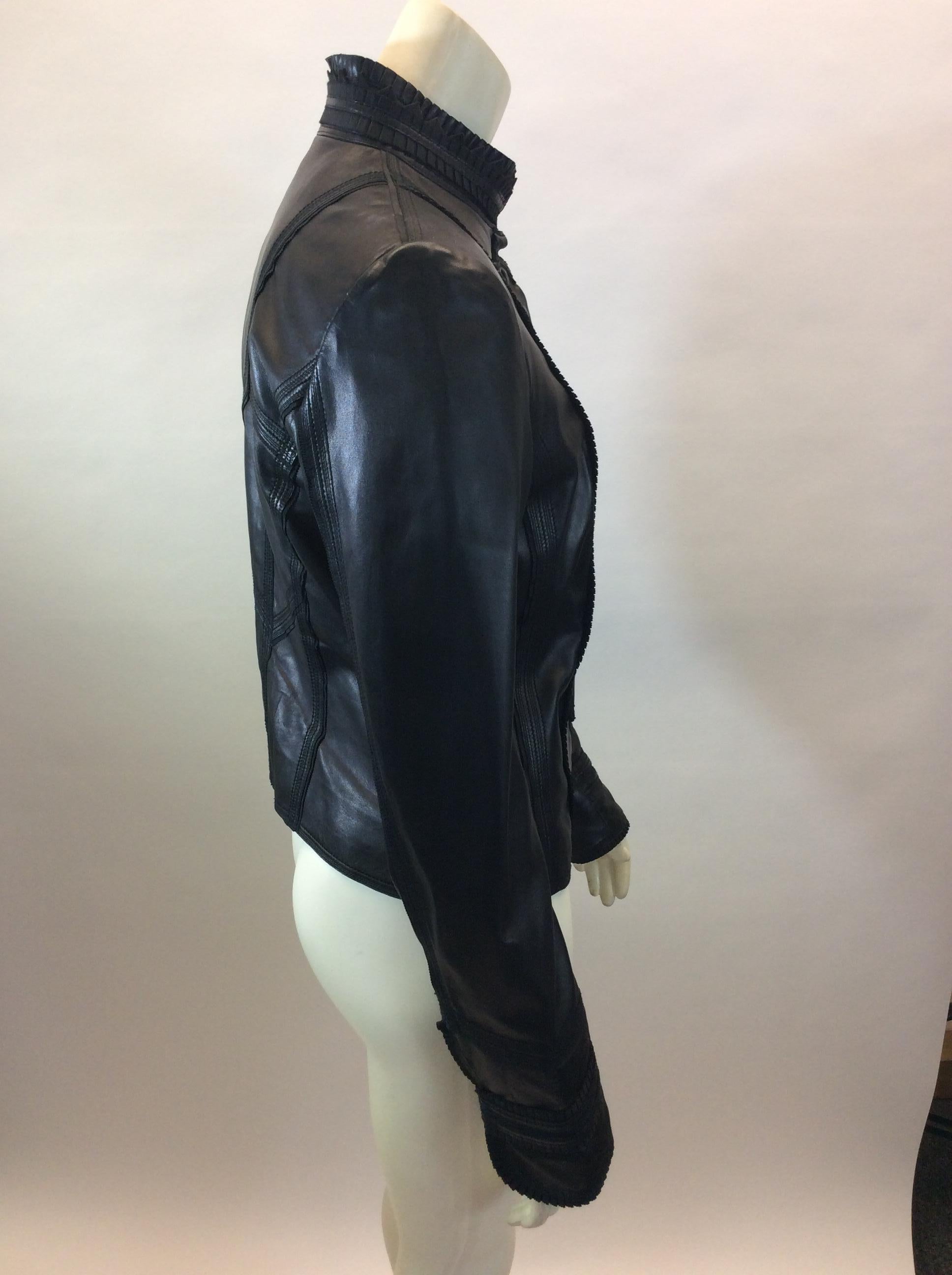 Elie Tahari Black Leather Jacket In Good Condition For Sale In Narberth, PA