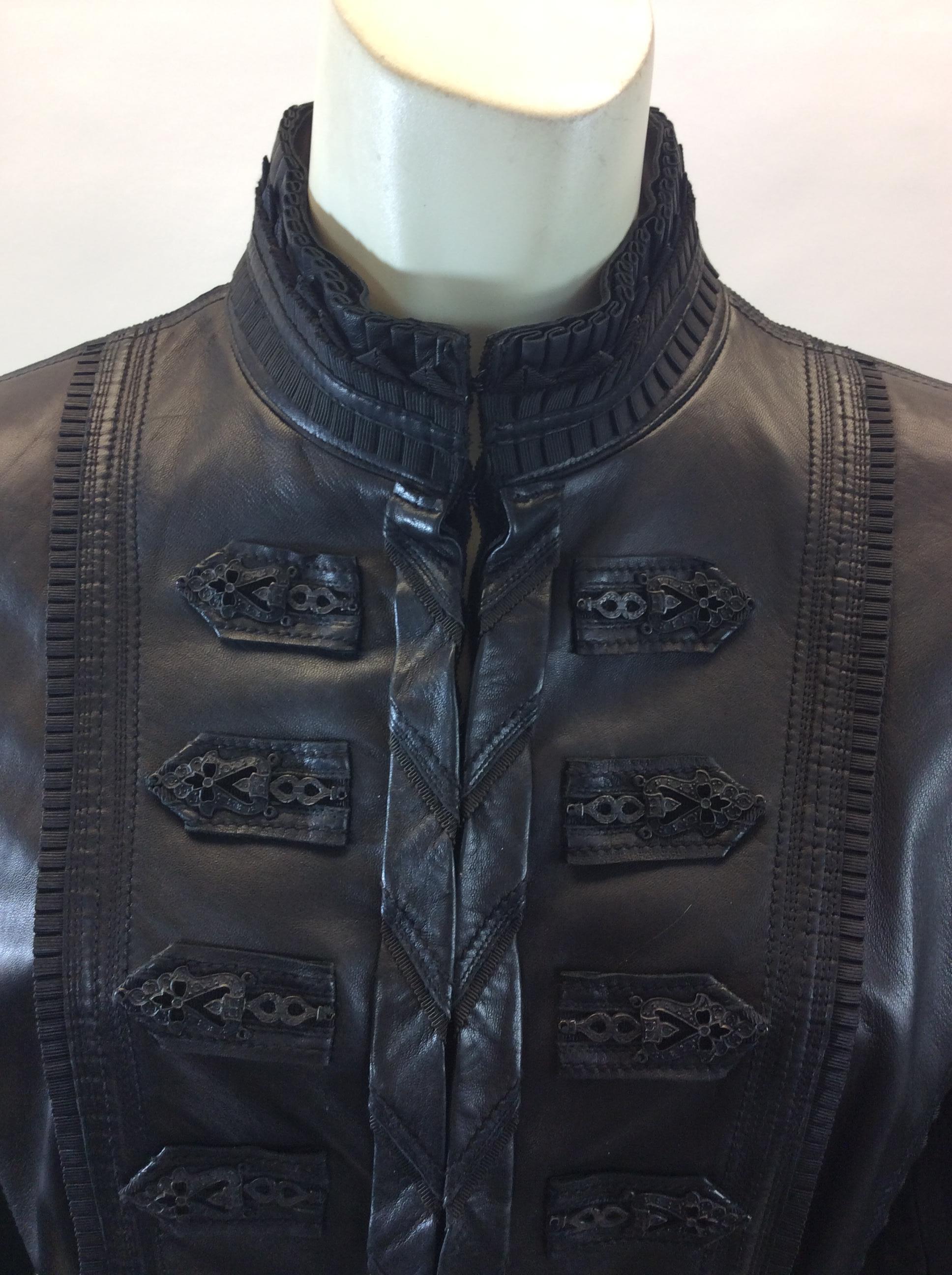 Women's Elie Tahari Black Leather Jacket For Sale