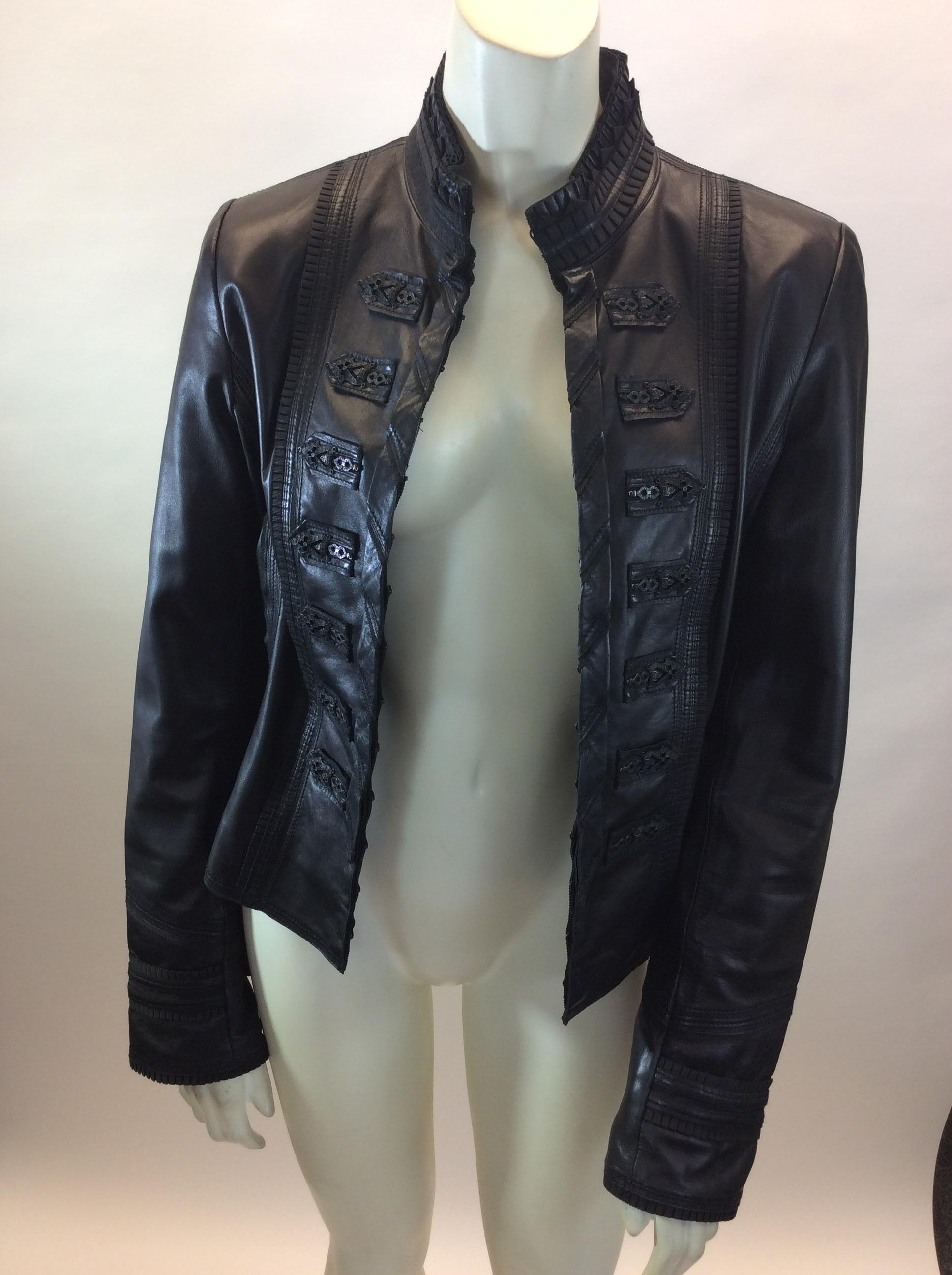 Elie Tahari Black Leather Jacket For Sale 2
