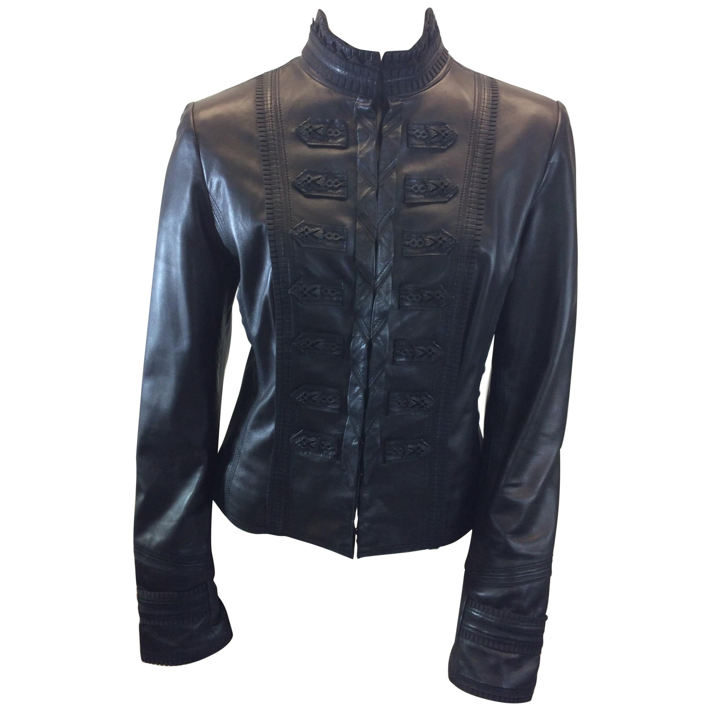Elie Tahari Black Leather Jacket For Sale