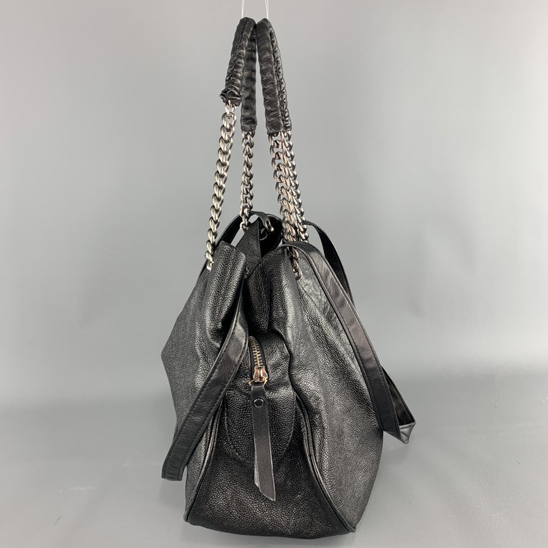 ELIE TAHARI Black Textured Leather Triple COmpartment Chain Straps Handbag For Sale at 1stdibs