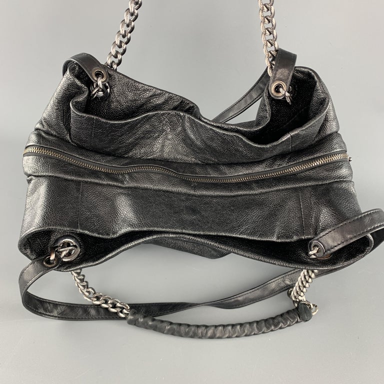 ELIE TAHARI Black Textured Leather Triple COmpartment Chain Straps Handbag For Sale at 1stdibs