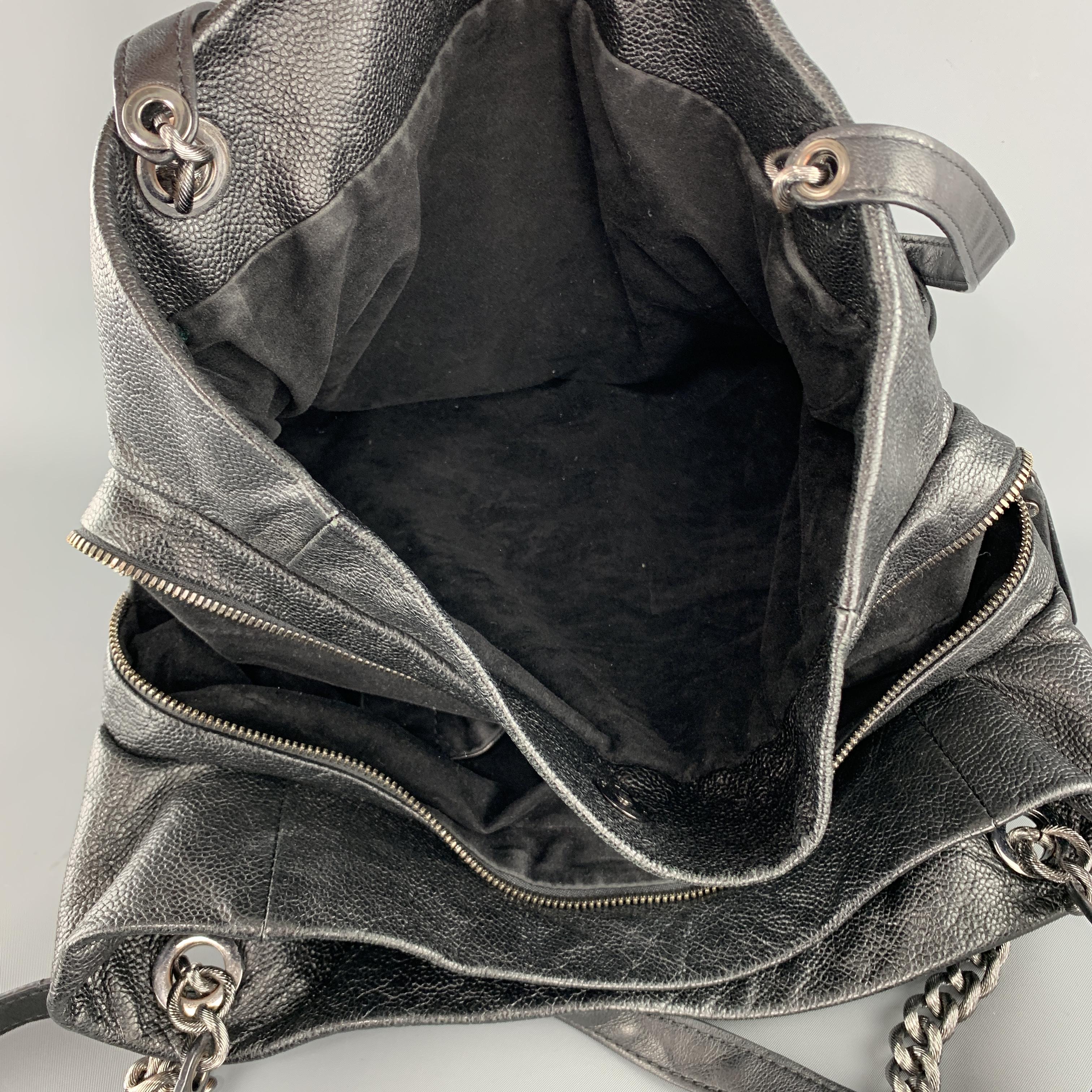 ELIE TAHARI Black Textured Leather Triple COmpartment Chain Straps Handbag 2
