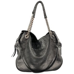 ELIE TAHARI Black Textured Leather Triple COmpartment Chain Straps Handbag