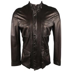 ELIE TAHARI Brustumfang 38 Schwarz Massivleder Reißverschluss & Druckknöpfe Jacke