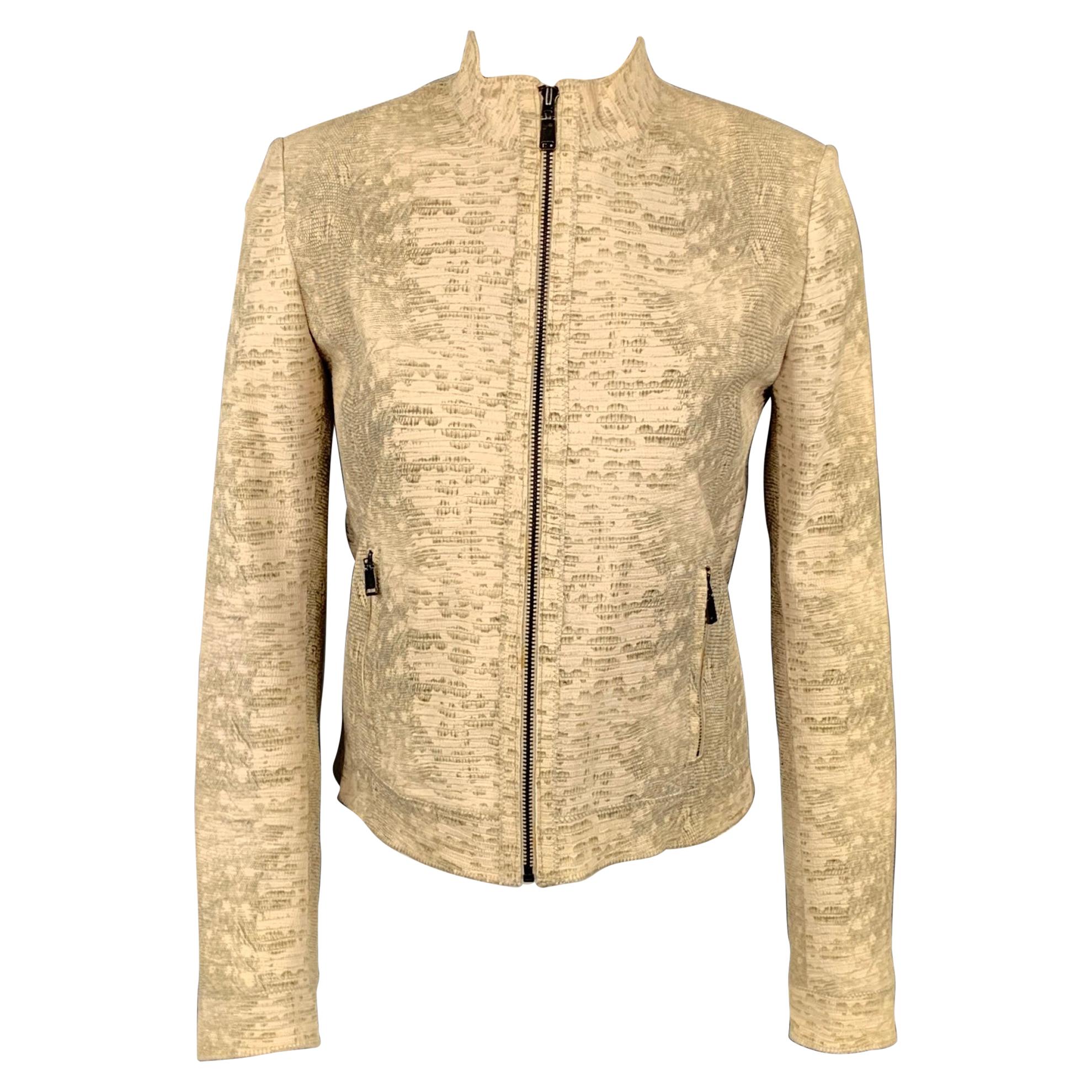 ELIE TAHARI Clearly Size XS Beige Embossed Leather Jacket