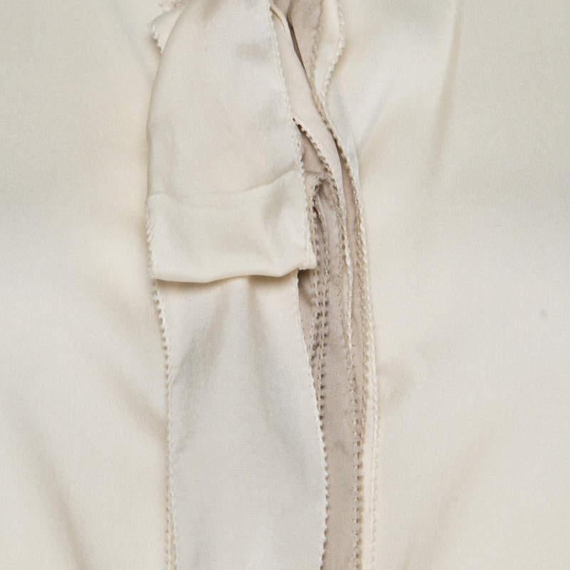 Elie Tahari Cream Silk Contrast Placket Ruffle Detail Sleeveless Blouse S For Sale 1