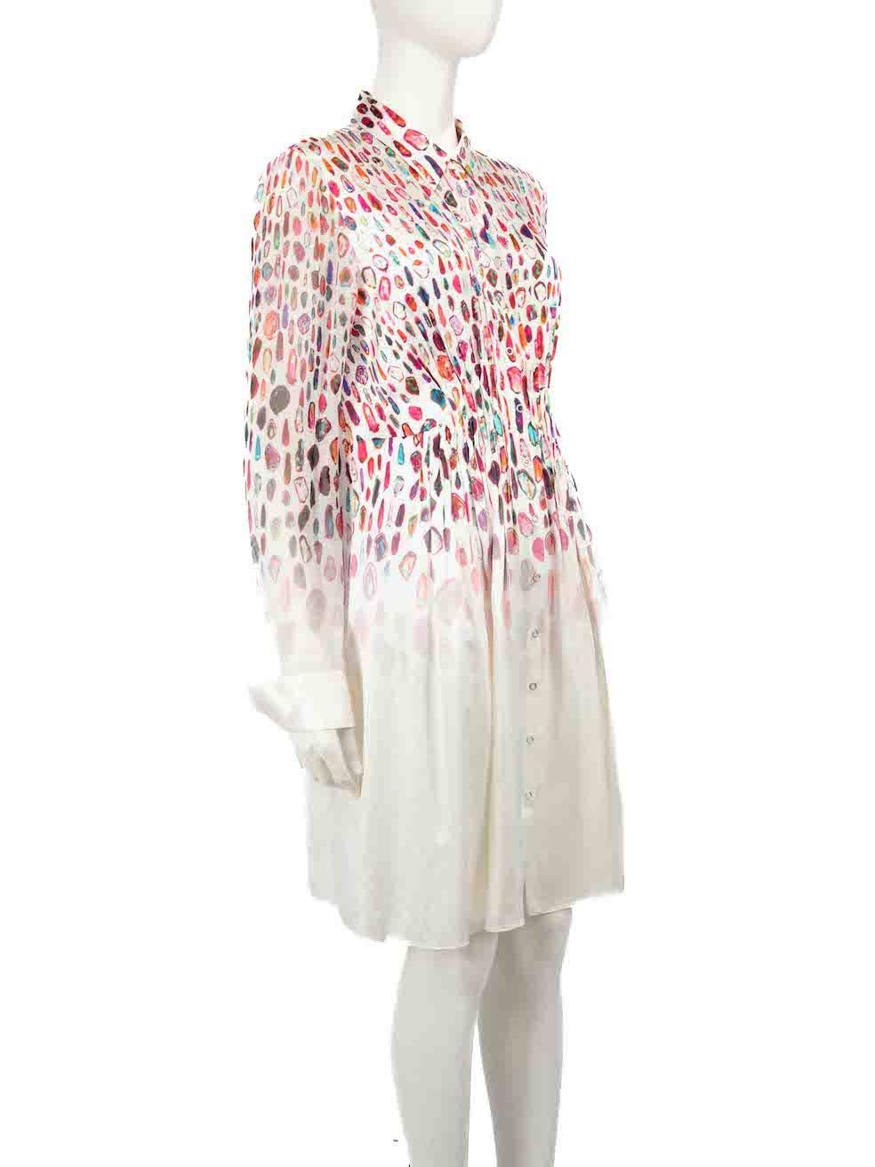 CONDITION is Very good. Minimal wear to dress is evident. Minimal wear to rear with small marks on this used Elie Tahari designer resale item.
 
 
 
 Details
 
 
 Multicolour- pink tone
 
 Silk
 
 Shirt dress
 
 Abstract pattern
 
 Long sleeves
 
