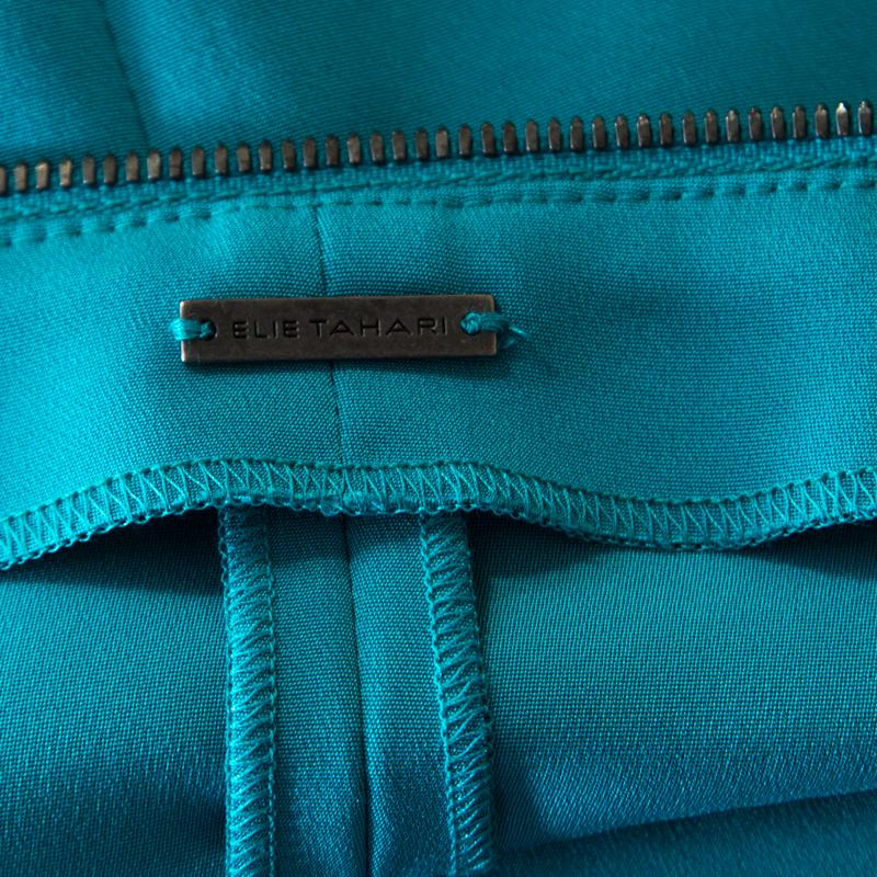 Women's Elie Tahari Jade Green Knit Bateau Zipper Neck Detail Frayed Hem Shift Dress M