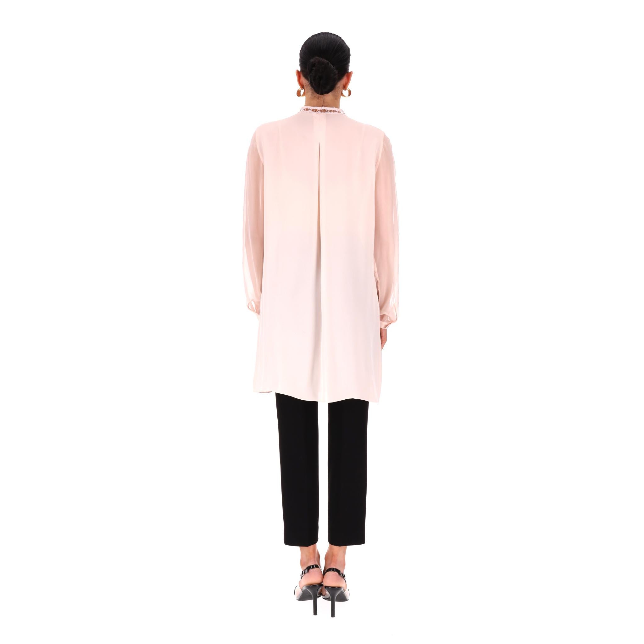 White Elie Tahari Lace-Bib Silk Tunic Top For Sale