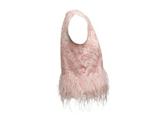 Elie Tahari Light Pink Feather-Trimmed Sleeveless Top