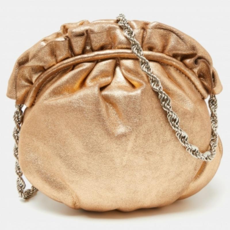 Women's Elie Tahari Metallic Gold Leather Pleated Frame Crossbody Bag For Sale