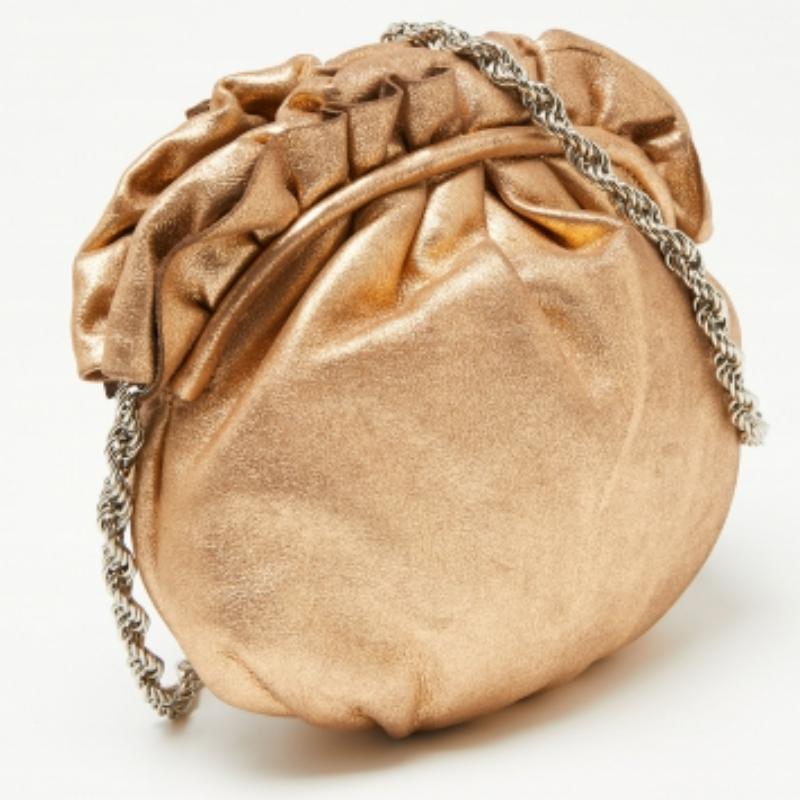 Elie Tahari Metallic Gold Leather Pleated Frame Crossbody Bag For Sale 2