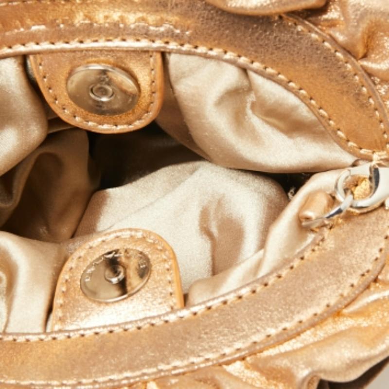 Elie Tahari Metallic Gold Leather Pleated Frame Crossbody Bag For Sale 3